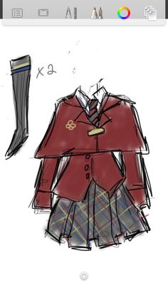 a drawing of a red jacket and skirt