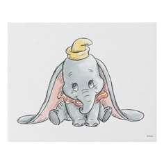 an elephant with a hat on it's head is sitting in front of a white background