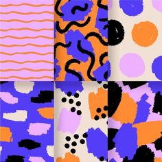 four different patterns with orange and purple colors