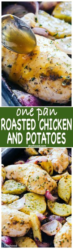 one pan roasted chicken and potatoes is the best way to cook this meal in minutes