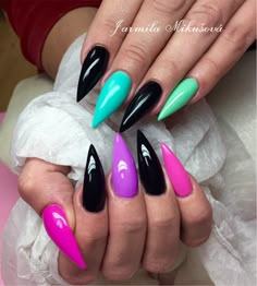 Black And Purple Nails, Pink Black Nails, Witchy Nails, 2024 Nails, Goth Nails, Simple Acrylic Nails, Colorful Nails, Dope Nail Designs, Nail Colours