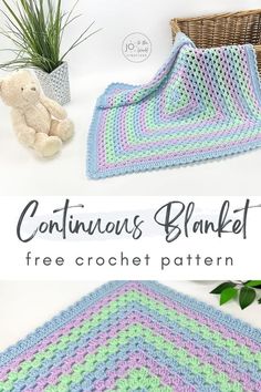 a crocheted blanket is shown with the words, continuous blankets free crochet pattern