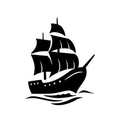 a black and white silhouette of a sailing ship