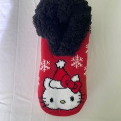 Hello Kitty Christmas Sleeper Socks Red Novelty Socks For Winter, Novelty Red Socks For Winter, Warm Casual Christmas Socks, Cute Cat Design Socks For Winter, Cute Winter Socks With Cat Design, Cute Cat Design Winter Socks, Playful Red Socks For Winter, Playful Red Winter Socks, Playful Black Winter Socks