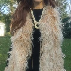 Amazing, Long Vintage Tibetan Curly Lamb Vest By Larok Luxe. Size Small. In Excellent Condition. Measures Approximately 32" Long. Chest Is About 16" When Vest Is Closed. 5 Hidden Hook & Eye Closure, With 2 Long Suede Tassel Ties. Fully Lined With Suede Trim. Beautiful Color! In Excellent Condition. Vintage Spring Outerwear With Faux Fur Trim, Vintage Outerwear With Faux Fur Trim, Vintage Velvet Vest, Vintage Brown Fringe Outerwear, Vintage Cream V-neck Cardigan, Coats Vintage, Vintage Jackets, Suede Tassel, Hook Eye