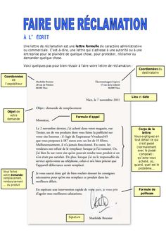 a piece of paper that has been written in french with the words faire une reclamation on it