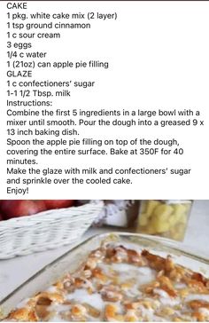 the recipe for apple cake is shown in two different languages and includes instructions to make it