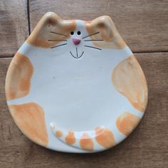 Ceramic Cat Dish Shaped As A Cream Cat With Orange Spots Smiling Cat, Cat Dishes, Cook Up A Storm, Ceramic Cat, Cats For Sale, Tea Bag Holder, Yellow Cat, Functional Decor, Cat Shelter