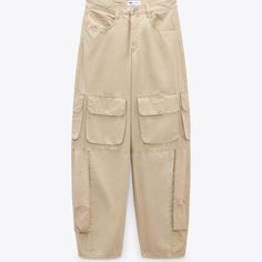 New With Tags!!! Zara Voluminous Pocketed Cargo Pant/ Tan Color/ Women’s Size Us Size 10 Zara Cargo Joggers, Black Bell Bottoms, Asymmetric Jumpsuit, High Waisted Culottes, Cargo Pants Color, Tan Cargo Pants, Culotte Pants, Linen Blend Pants, Leather Pant