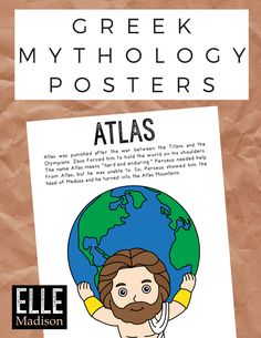 the greek mythology poster shows atlas with an image of jesus holding the world in his hands