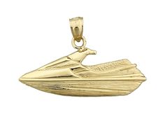 "Whether it is occasional or informal, this unique 14k gold jet ski charm pendant will complete your nautical jewelry creation and turn it into an exquisite piece. The Pendant is crafted out of polish finish with a hollow/concave back design; it measures 1 5/16\" wide by 9/16\" high and weighs approximately 3.8 grams. SKU# 1348 IMPORTANT NOTE: Size of charm is NOT recommended for a charm bracelet! -- AVAILABILITY -- * Made-to-Order * FREE First Class Mail Shipping * Jewelry Box Included * Availa Nautical Jewelry, Jet Ski, Fine Jewellery Necklace, Jewelry Creation, Height And Weight, Jewelry Plate, Silver Heart, Charm Pendant, Custom Jewelry