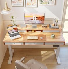 FEZIBO Height Adjustable Electric Standing Desk with 5 Drawers, Table with Storage Shelf, Sit Stand Desk - Bed Bath & Beyond - 40174901 Cozy Home Office, Dekorasi Kamar Tidur, Stand Up Desk, Inspire Me Home Decor, Sit Stand Desk, Small Home Office, Bed Desk, Home Office Setup, Adjustable Height Desk