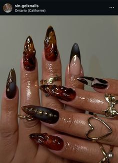 #nails#nailart#nailsofinstagram#naildesign#nailaddict#nailartaddict#nailswag#nailsnailsnails#nailsonfleek#nailsoftheday#unhas#unhasdegel #autumn Almond Acrylic Nails Designs, Boho Nails, Nails 2024, Square Acrylic Nails, Luxury Nails, Fall Nail