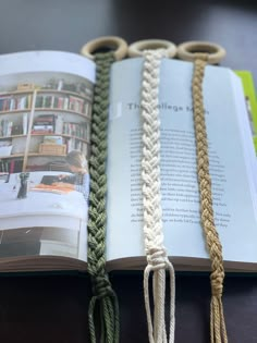 an open book with three different types of rope on it