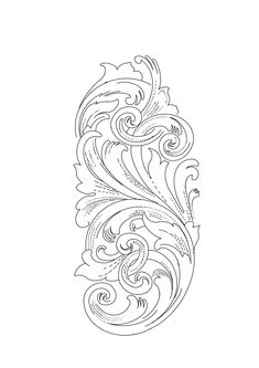 an ornate design with swirls and waves in black ink on a white paper background