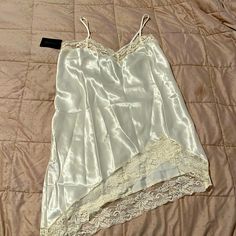 Beautiful Nwt White Satin Nightie From Frederick’s. Asymmetrical Lace Hem With Adjustable Spaghetti Straps. White Slip For Night, Sheer Satin Sleepwear For Wedding Night, Sheer Satin Sleepwear, Satin Nightie, Satin Nightgown, Fredericks Of Hollywood, Lace Hem, White Satin, Night Gown