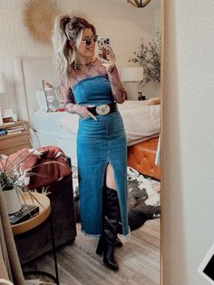 MAXE JUMPSUIT curated on LTK Blue Boots Outfit Western, Blue Boots Outfit, How To Style Cowgirl Boots, Cowgirl Chic Outfits, Womens Western Outfits, Denim Jumpsuit Outfit, Riders In The Sky, Outfit Vaquero, Country Chic Outfits