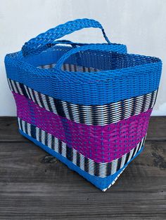 LARGE BASKET: This a very traditional market basket used in Guatemala to do market purchases. It is woven plastic which makes it very resistant. This bag can hold easily 20 pounds and used on a daily basis, it can last 10-20 years without doubt, probably even a LIFETIME. It is a very resistant product. They are handmade carefully by a Guatemalan artisan. They are made to last. In Guatemala, it is possible to find a large selection of this baskets on very bright colors. Even exposed to the water, Blue Handwoven Bucket Straw Bag, Eco-friendly Handwoven Blue Beach Bag, Blue Handwoven Straw Bucket Bag, Eco-friendly Blue Handwoven Beach Bag, Handmade Blue Basket Beach Bag, Blue Woven Basket Straw Bag, Handwoven Blue Square Bag, Blue Handwoven Square Bag, Traditional Rectangular Beach Bag For Shopping