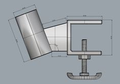 a drawing of a metal object on a gray background with measurements for the parts shown