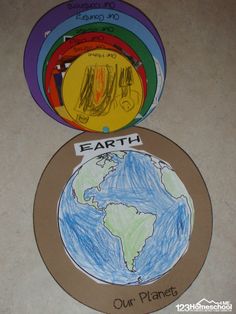 the earth is made out of paper and has four different colored plates with writing on them