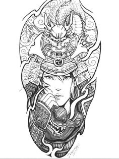 Geisha Warrior Tattoo Design, Warrior Tattoo Female, Geisha Warrior Tattoo, Female Samurai Tattoo, Geisha Warrior, Warrior Tattoo Design, Japanese Warrior Tattoo