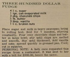 the recipe for three hundred dollar fudge