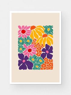 an art print with colorful flowers on it