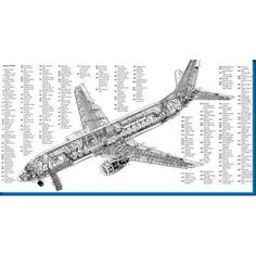 an airplane is shown in this blue and white poster with the names of its parts