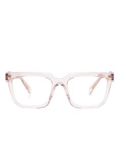 light pink translucent design rectangle frame clear lenses logo print at the arm straight arms with curved tips These glasses come with a protective case. All glasses from FARFETCH are sold as non-prescription frames. Translucent Design, Eyeglass Accessories, Prada Eyeglasses, Lens Logo, Vision Glasses, Prada Eyewear, Rectangle Frame, Chanel 2, Frame Glasses