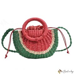 Bird in Bag - New straw woven bag watermelon single shoulder crossbody handbag rattan bags sweet hand-woven female bags Red Spring Picnic Bag, Trendy Green Handmade Straw Bag, Summer Pink Crochet Crossbody Bag, Trendy Basket Bags For Summer, Trendy Summer Beach Bag For Picnic, Summer Shopping Braided Shoulder Bag, Summer Braided Shoulder Bag For Shopping, Green Straw Bag For Summer, Summer Green Bags With Braided Handles