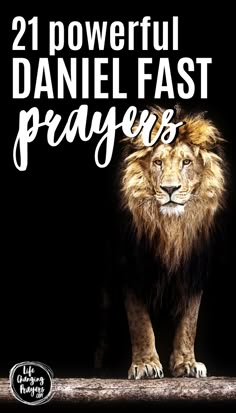 a lion standing on top of a tree branch with the words, 21 powerful daniel fast prayer