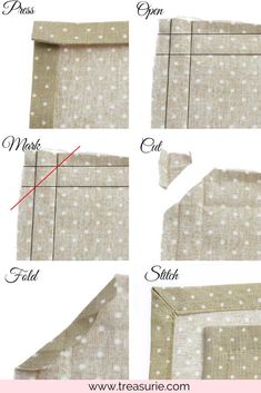 the steps to make a diy pillow with polka dot fabric and piping on it