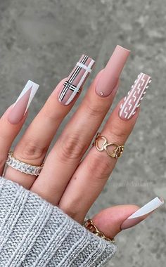 Plaid Nail Designs, Clueless Vibes, Long Square Nails, Gel Paint, Plaid Nails, Sweater Nails, Fall Acrylic Nails, Sweet Kisses, Long Acrylic Nails Coffin