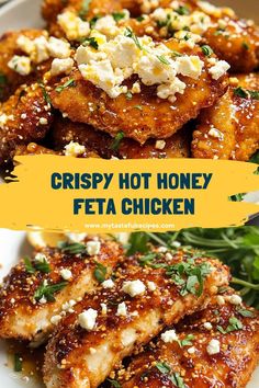 crispy hot honey feta chicken on a white plate