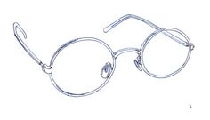 a drawing of a pair of glasses with wire on the rim and clear lens frames