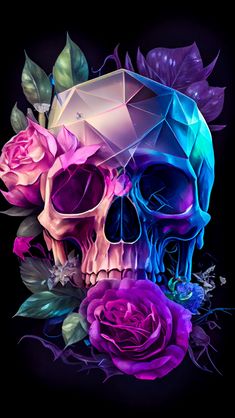 a colorful skull with flowers on it