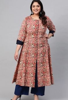 Latest 40 Types of Cotton Kurtis For Fat Ladies (2022) Printed A Line Kurti Designs, Simple Cotton Frocks For Women, Cotton Kurti Design, Green Cotton Kurti, Cotton Frocks For Women, A Line Kurti Designs, Plus Size Fashion For Women Indian, Ladies Kurti Design