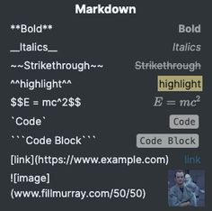 an image of a computer screen with the words markdown and other things on it