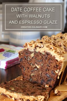 a loaf of chocolate cake with walnuts and espresso glaze on top