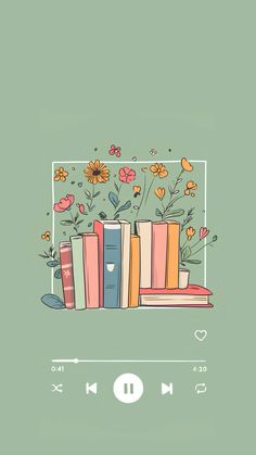 an illustration of books and flowers on top of each other, with the audio player below it