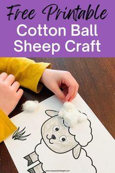 cotton ball sheep craft with a free printable sheep template Making Sheep With Cotton Balls, Sheep Craft Cotton Balls, Kindergarten Sheep Craft, Cotton Ball Sheep Craft Preschool, Lamb Face Template Free Printable, Sheep With Cotton Balls, Cotton Wool Sheep, Sheep Bible Craft, Baba Black Sheep Crafts Preschool