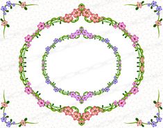 a circular frame made up of flowers and vines on a white background with polka dots