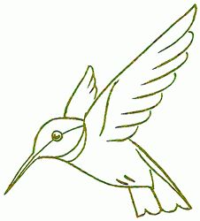 a drawing of a hummingbird flying with its wings spread out and beak extended to the side