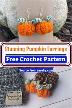 two crocheted pumpkins are shown with the text, free crochet pattern