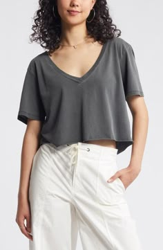 BP. Washed V-Neck Crop T-Shirt | Nordstrom Relaxed Fit Cotton V-neck Top With Short Sleeves, Soft-washed Relaxed Fit V-neck Tops, Soft-washed V-neck T-shirt Relaxed Fit, Casual Everyday Cotton V-neck Top, Summer V-neck Washed Tops, Relaxed Fit Cotton V-neck Top, Soft-washed V-neck Relaxed Fit Top, Casual Cotton V-neck Top, Soft-washed V-neck Top For Spring