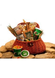 a basket filled with lots of food and snacks