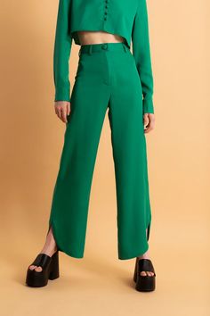 Shop the classic Gina High Waisted Pant in Emerald Green from Santos by Monica. Made from 100% TENCEL Apparel, these pants are lightweight and sustainable. Perfect for summer! Chic High-waisted Viscose Pants, Versatile Straight Leg Viscose Bottoms, Versatile High-waisted Viscose Pants, Solid Straight Viscose Pants, Stretch High-waisted Viscose Pants, Spring High-waisted Wide Leg Viscose Pants, Versatile Viscose Trousers, Stretch Viscose Straight Leg Pants, Stretch Straight Leg Viscose Pants