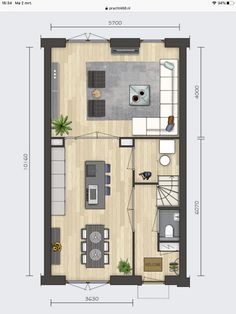 the floor plan for a small apartment with one bedroom and living room, which is divided into two separate sections