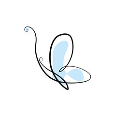 a drawing of a blue butterfly on a white background