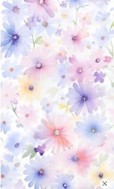 an image of colorful flowers on a white background with blue, pink and yellow colors